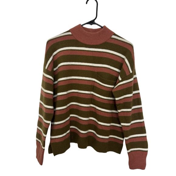 Madewell Wool Blend Striped Mock Neck Boxy Redmond Sweater Size Small Comfy - Picture 1 of 5